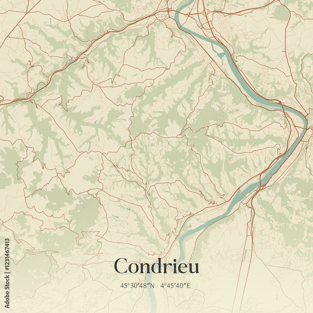 Obraz premium Retro map of Condrieu, Auvergne-Rh�ne-Alpes, France. Vintage street map.