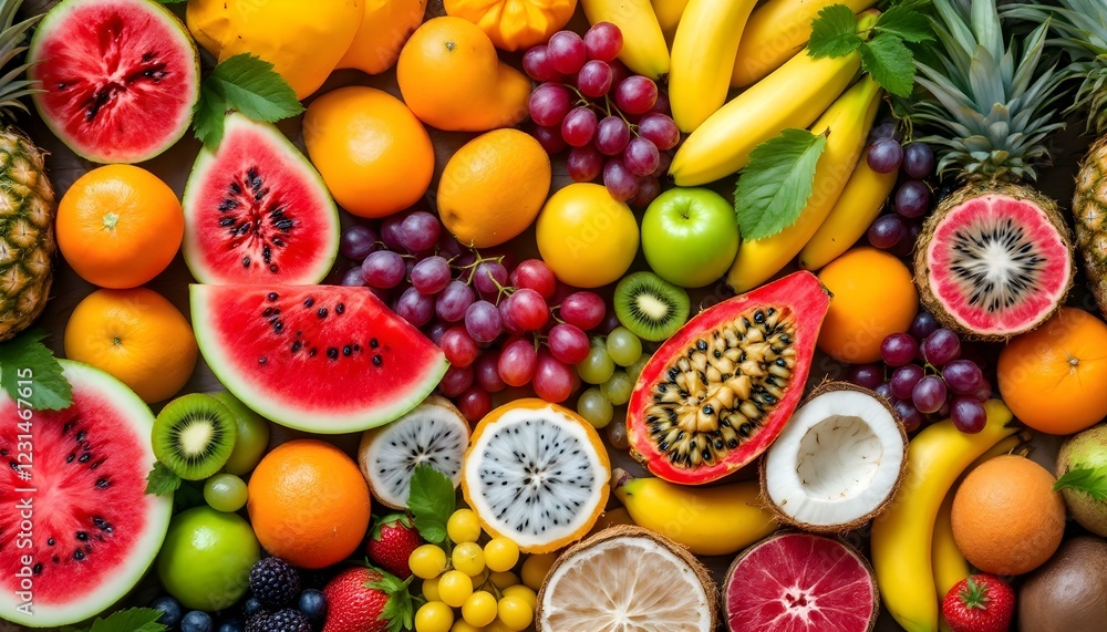 Assortment of fresh organic fruits and vegetables in rainbow colors Assortment of fresh organic fruits and vegetables in rainbow colors
