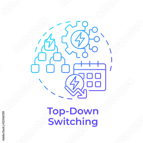 Top down switching blue gradient concept icon. Energy consumption management, control. Monitoring, tracking. Round shape line illustration. Abstract idea. Graphic design. Easy to use in infographic