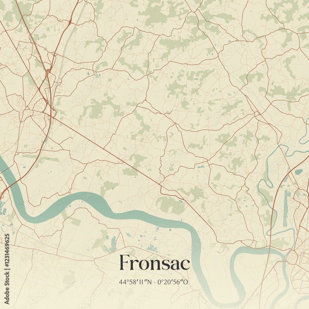 Obraz premium Retro map of Fronsac, Nouvelle-Aquitaine, France. Vintage street map.