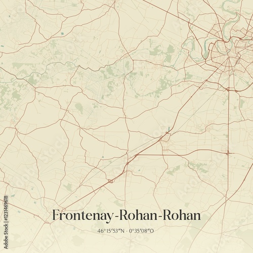Fototapeta Naklejka Na Ścianę i Meble -  Retro map of Frontenay-Rohan-Rohan, Nouvelle-Aquitaine, France. Vintage street map.