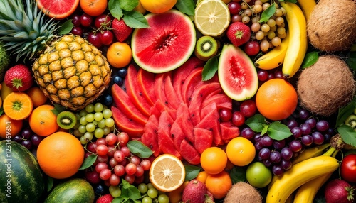 Assortment of fresh organic fruits and vegetables in rainbow colors