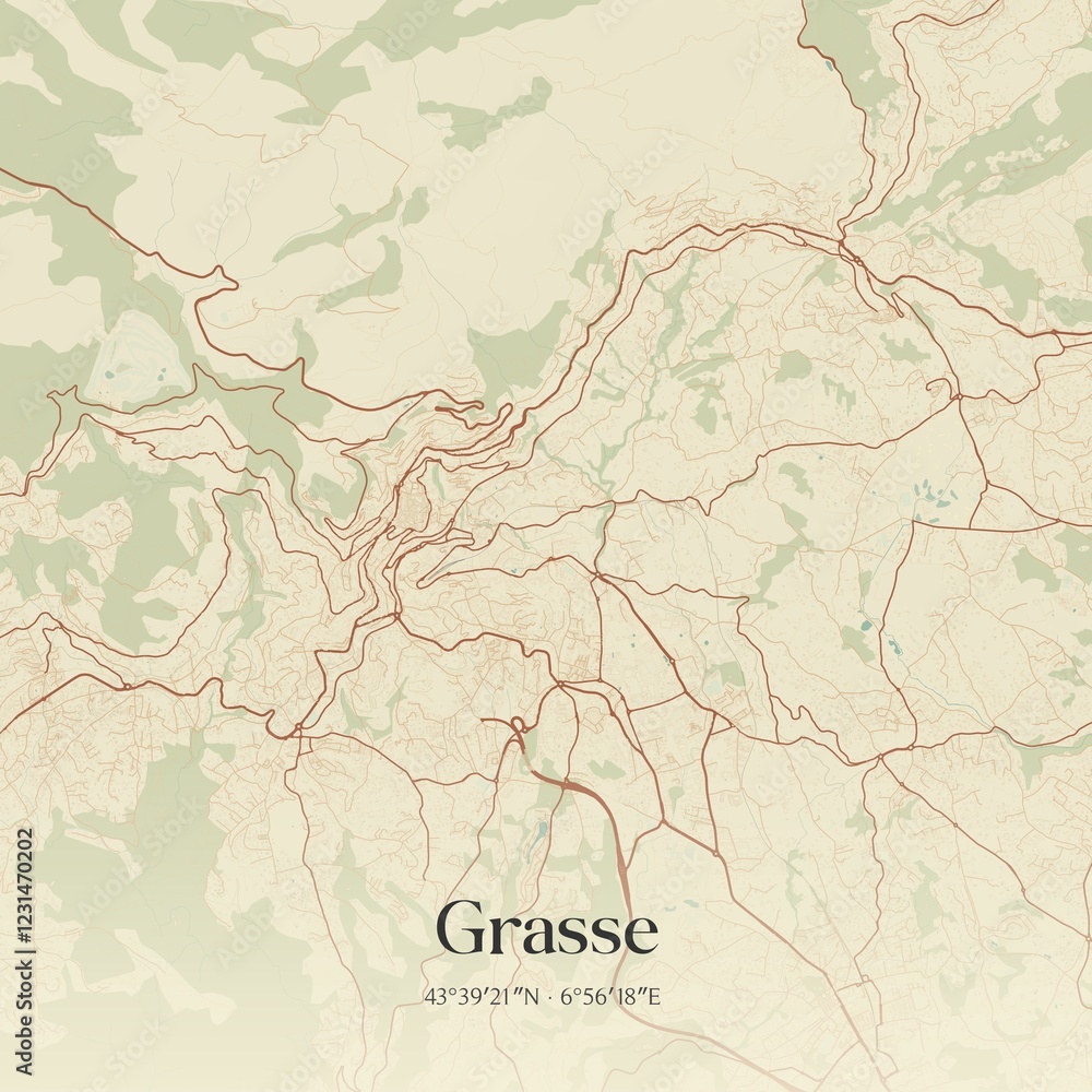 Obraz premium Retro map of Grasse, Provence-Alpes-C�te d'Azur, France. Vintage street map.