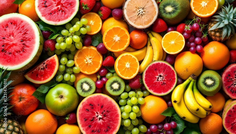 Assortment of fresh organic fruits and vegetables in rainbow colors Assortment of fresh organic fruits and vegetables in rainbow colors