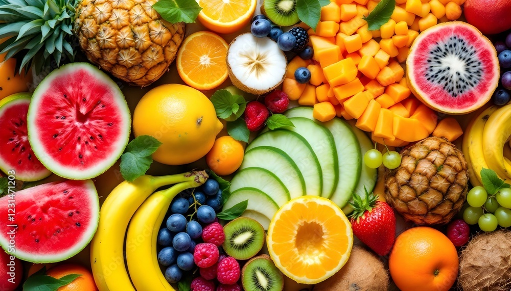 Assortment of fresh organic fruits and vegetables in rainbow colors Assortment of fresh organic fruits and vegetables in rainbow colors