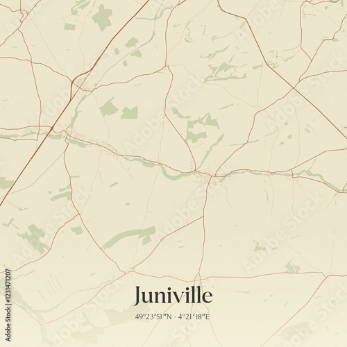 Retro map of Juniville, Grand Est, France. Vintage street map. photo