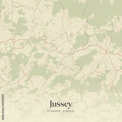 Retro map of Jussey, Bourgogne-Franche-Comt�, France. Vintage street map. photo