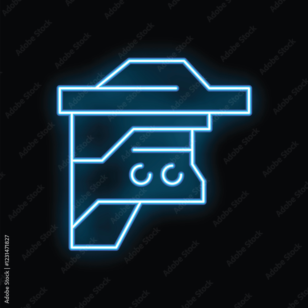 Blue neon icon of a pos terminal accepting a credit card payment on a black background Blue neon icon of a pos terminal accepting a credit card payment on a black background