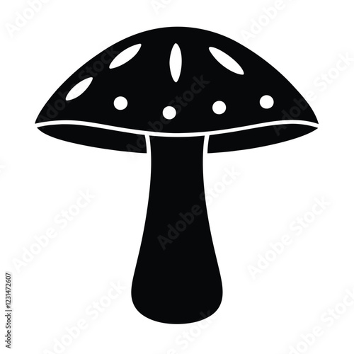 Mushroom silhouette with cap and stem on white background