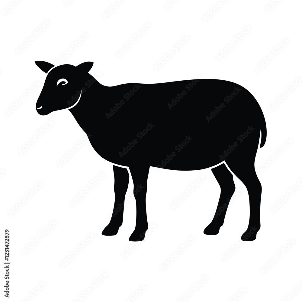 Sheep grazing silhouette isolated on white Sheep grazing silhouette isolated on white
