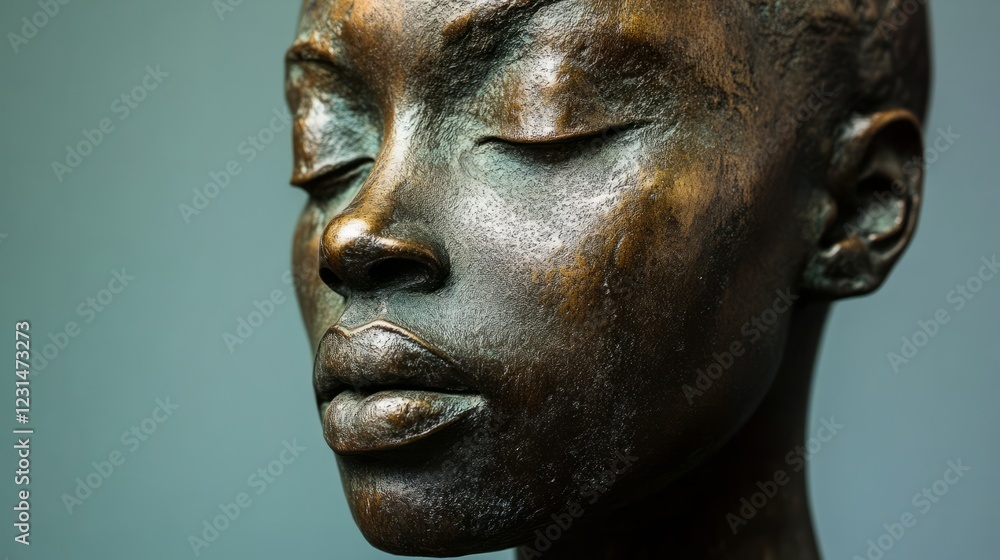 A detailed bronze sculpture head, placed against a simple, minimalistic background, emphasizing the craftsmanship and texture A detailed bronze sculpture head, placed against a simple, minimalistic background, emphasizing the craftsmanship and texture
