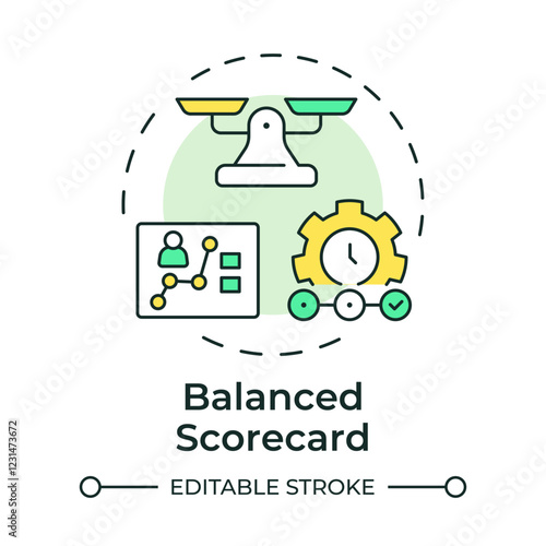 Balanced scorecard multi color concept icon. Analyzing organization productivity. Performance management tool. Round shape line illustration. Abstract idea. Graphic design. Easy to use in presentation