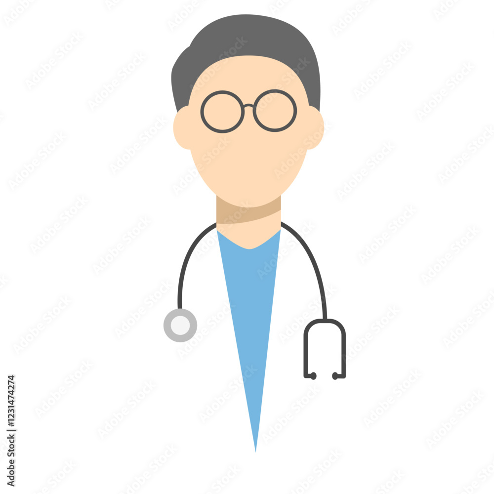 Fototapeta premium Doctor with stethoscope, Medical doctor wear glasses, therapist or surgeon, doctor consultation and medical research. Vector illustration design.