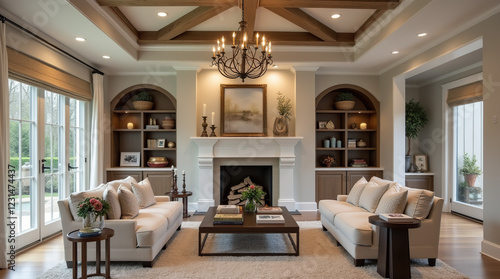 Beautiful living room in new traditional style luxury home.