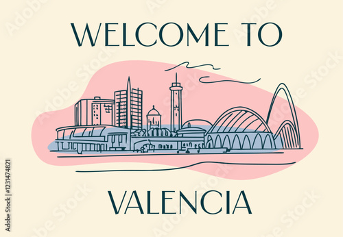 Welcome to Valencia , Spain.  vector illustration, linear style