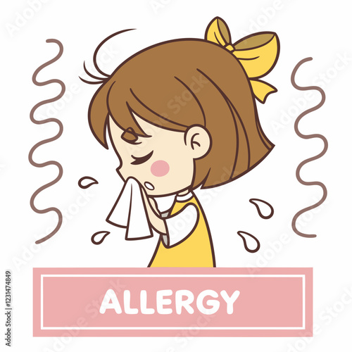 Little Girl Experiencing Allergic Reaction Cartoon Illustration