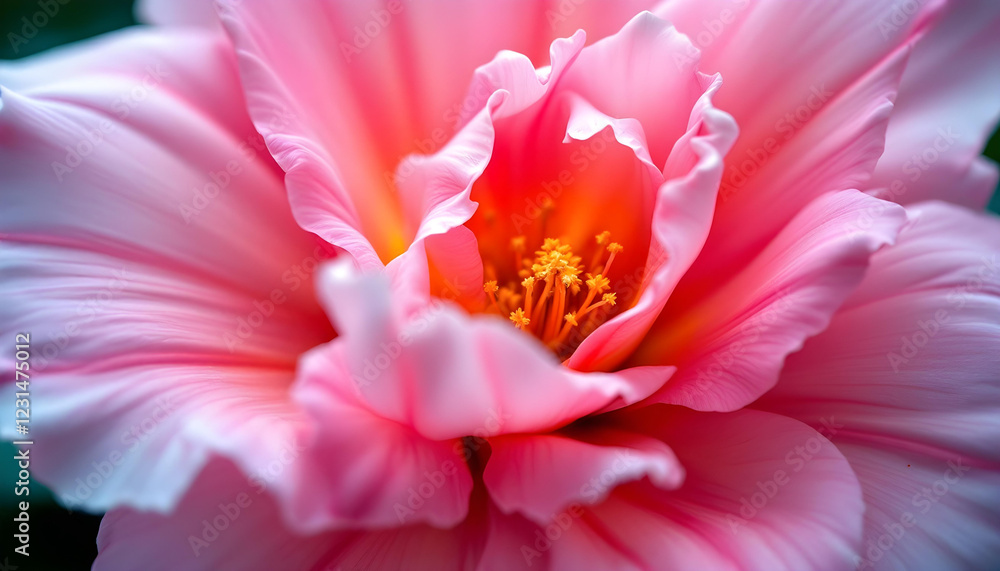 Botanical illustration of a stunning pink and orange flower with smooth, curved petals. The digital artwork captures the subtle color transitions and fine veins of each petal, creating a soft yet vibr Botanical illustration of a stunning pink and orange flower with smooth, curved petals. The digital artwork captures the subtle color transitions and fine veins of each petal, creating a soft yet vibr