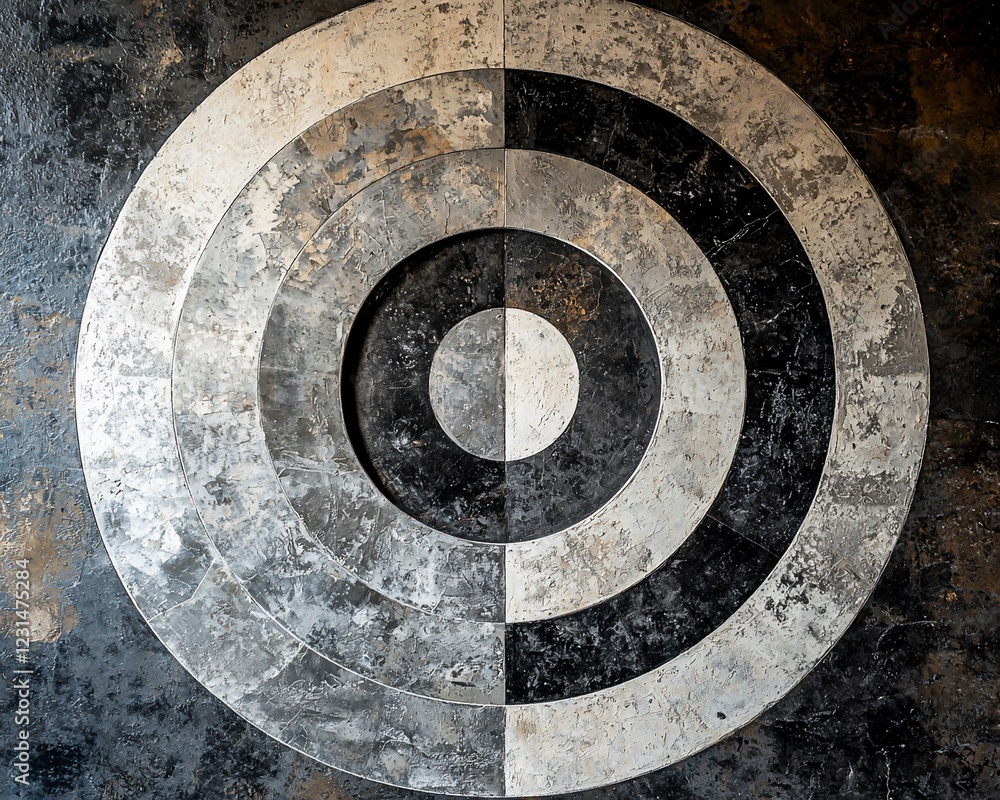 Abstract concentric circles in black and white stone. Abstract concentric circles in black and white stone.