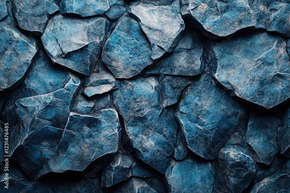 Blue background featuring a collection of various sizes and shapes of natural rocks Blue background featuring a collection of various sizes and shapes of natural rocks