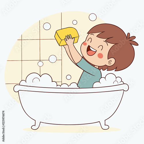 Joyful Child Bathtub Fun: Sponging and Bubbles