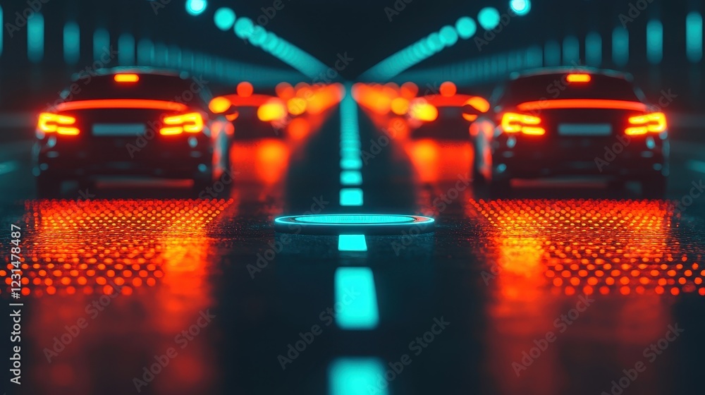 Futuristic Urban Highway with Neon Car Lights Futuristic Urban Highway with Neon Car Lights