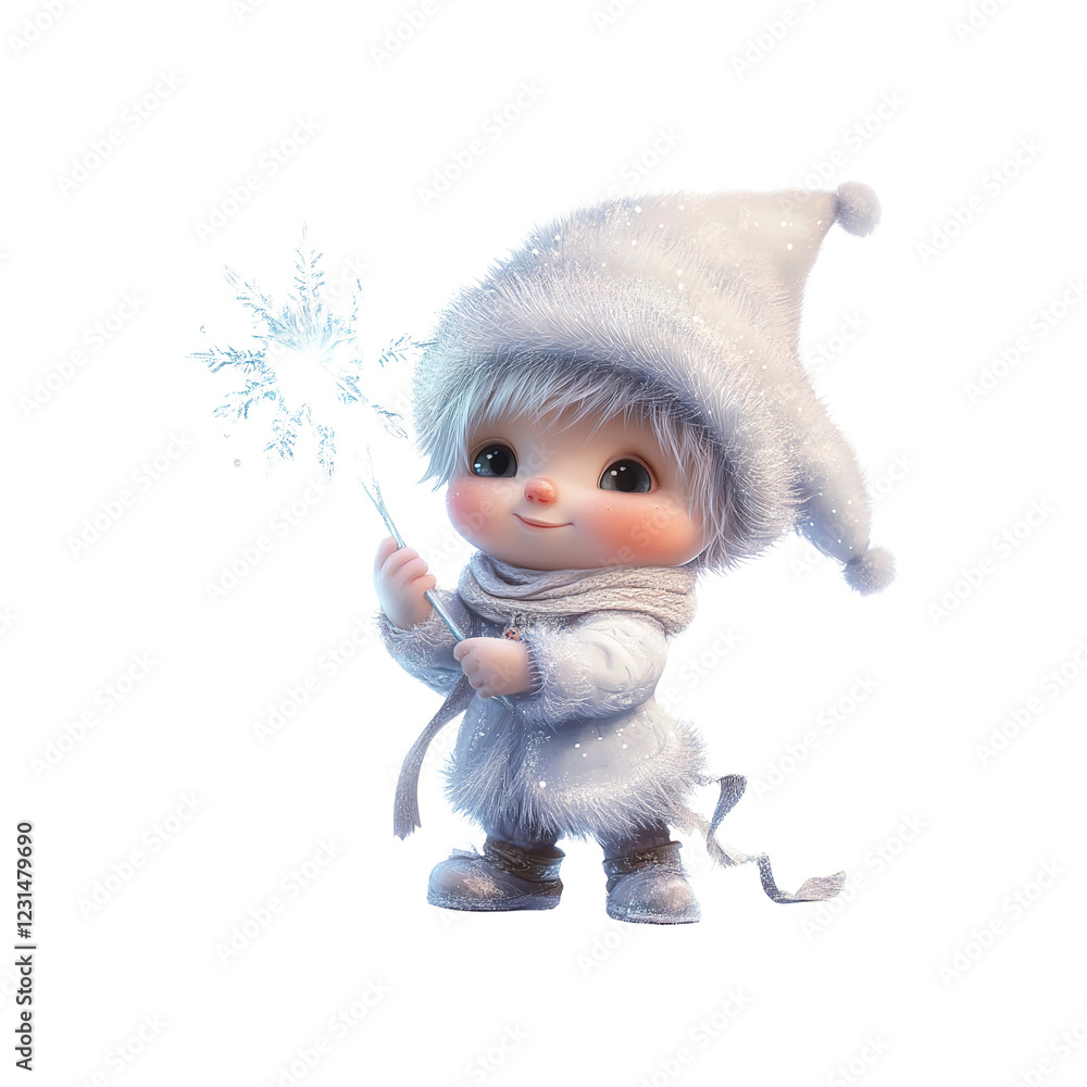 Adorable 3D Render of a Winter Baby Holding a Sparkling Snowflake Adorable 3D Render of a Winter Baby Holding a Sparkling Snowflake