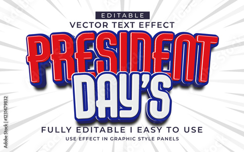 3d editable president day text effect typography style template photo