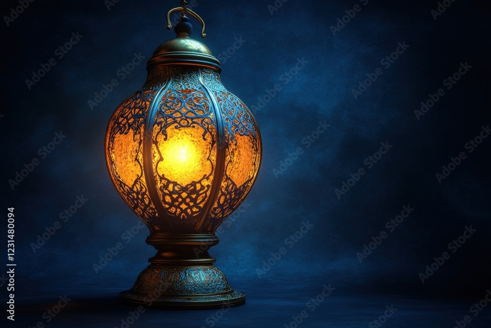 Lamp with a blue background illuminating a soft glow in a dark environment creating a calming atmosphere Lamp with a blue background illuminating a soft glow in a dark environment creating a calming atmosphere