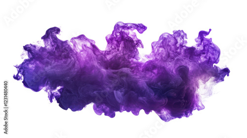 Purple smoke swirling on transparent background forming abstract shapes