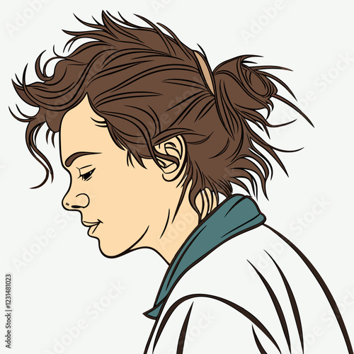 Person With Messy Hair looking sideways against a light background