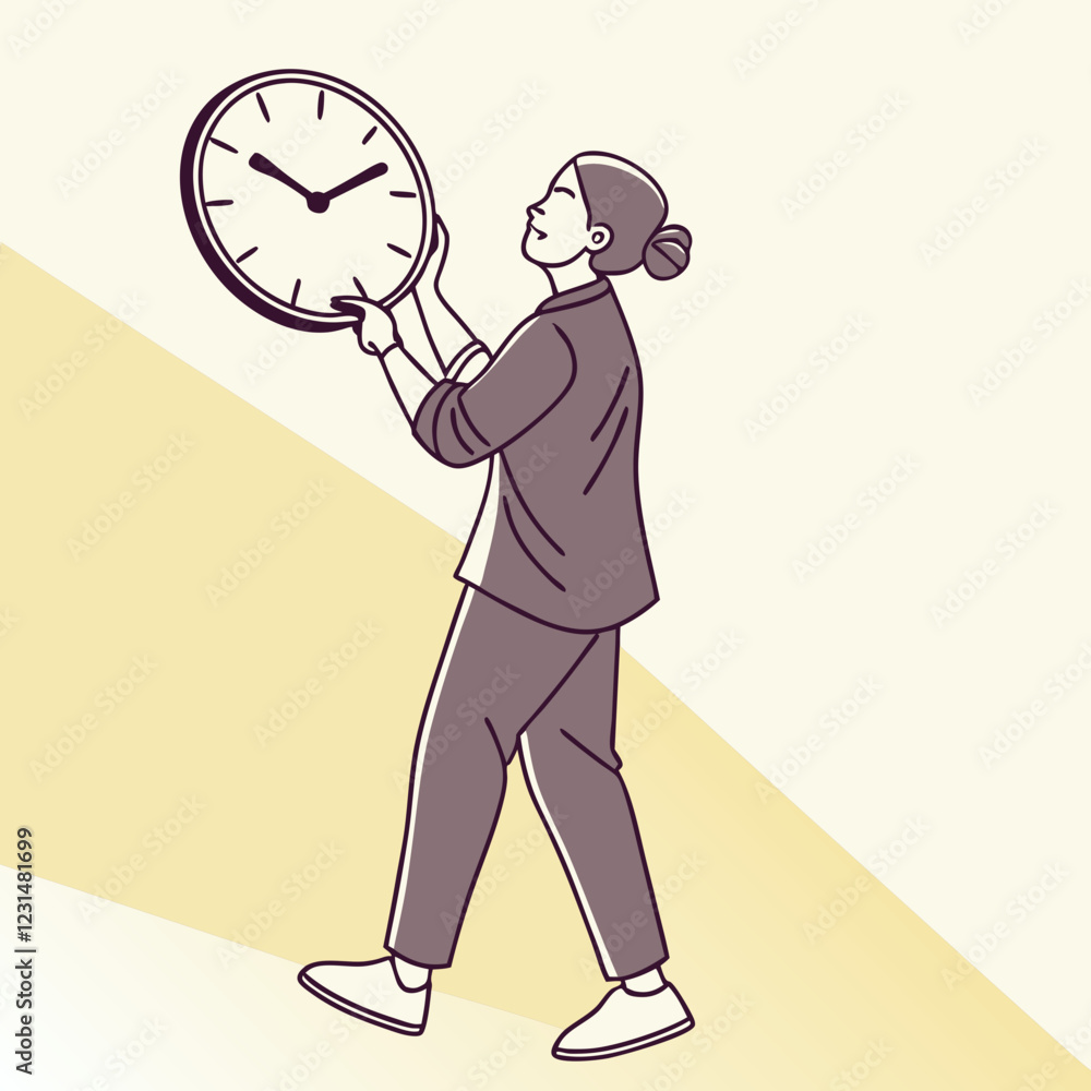 Obraz premium Person Holding A Clock with a smile against a light colored background