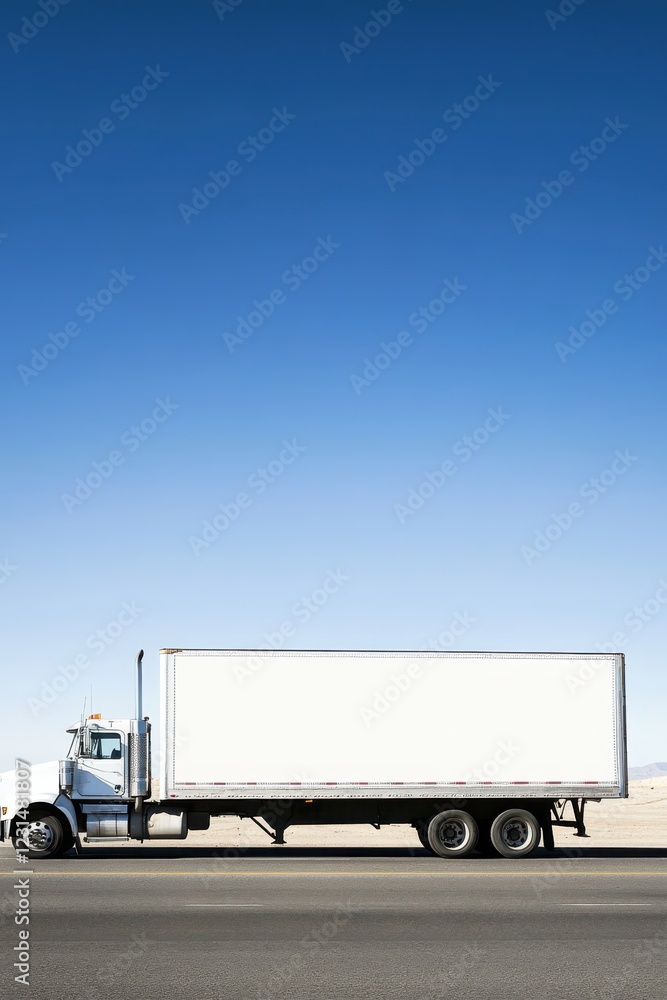 Long-haul cargo truck on open highway, blank space for branding Long-haul cargo truck on open highway, blank space for branding