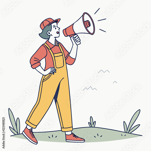 Person Holding A Megaphone Expressing Enthusiasm in a Green Field