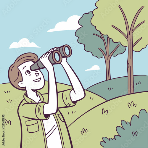 Person Holding A Pair Of Binoculars looking at nature background