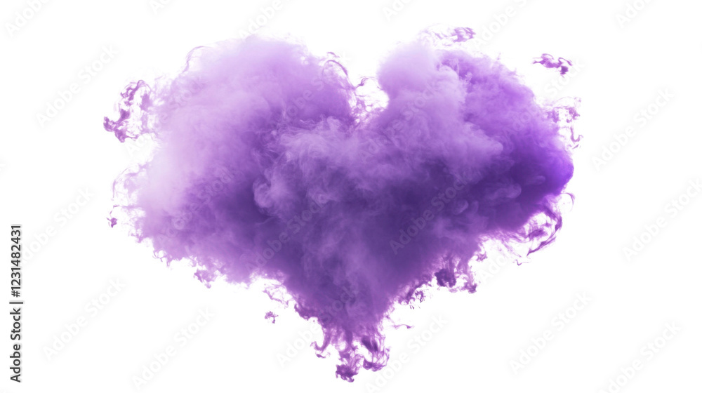 Fototapeta premium Purple heart shaped smoke cloud floating on transparent background