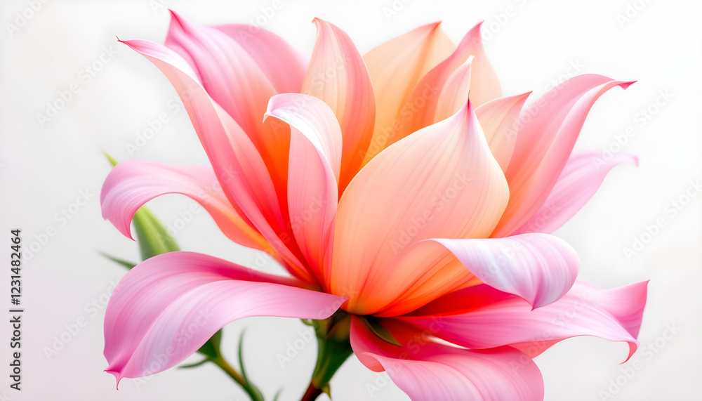 Obraz premium Botanical illustration of a stunning pink and orange flower with smooth, curved petals. The digital artwork captures the subtle color transitions and fine veins of each petal, creating a soft yet vibr