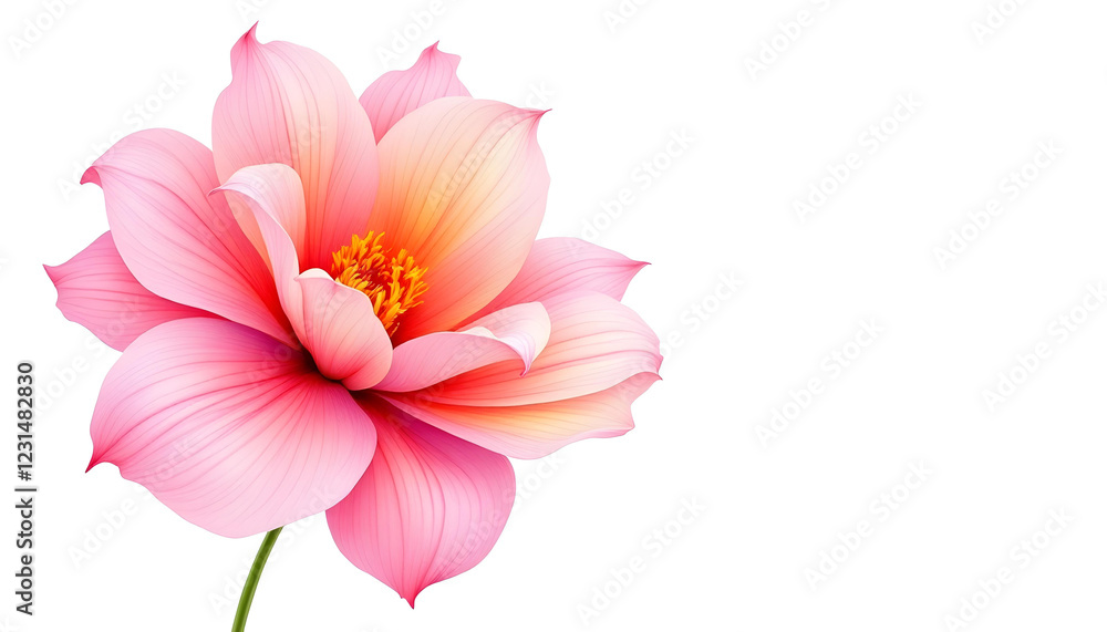 Fototapeta premium Botanical illustration of a stunning pink and orange flower with smooth, curved petals. The digital artwork captures the subtle color transitions and fine veins of each petal, creating a soft yet vibr