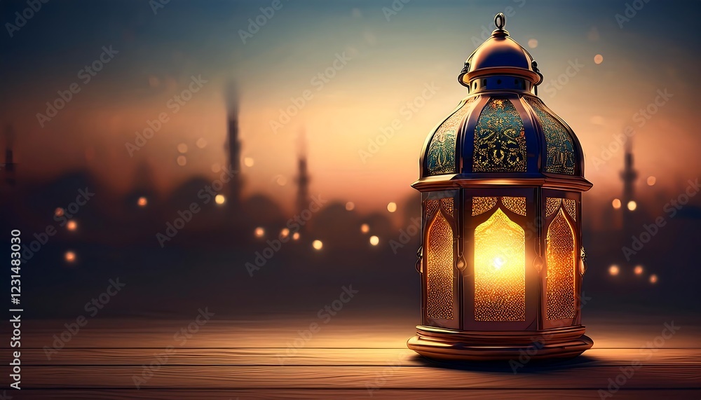 Elegant Ramadan Kareem Background with Lanterns, Crescent Moon, and Floral Patterns in Gold and Blue Elegant Ramadan Kareem Background with Lanterns, Crescent Moon, and Floral Patterns in Gold and Blue