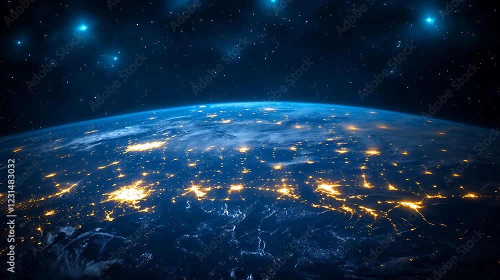 Obraz premium Earth from Space with Global Network Connections