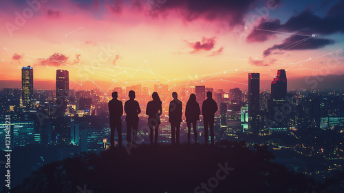 Wallpaper Mural Abstract business team stands on the peak of success amid tall, innovative Smart city and graphs with statistics to analyze business potential and predict future developments in company growth. Torontodigital.ca