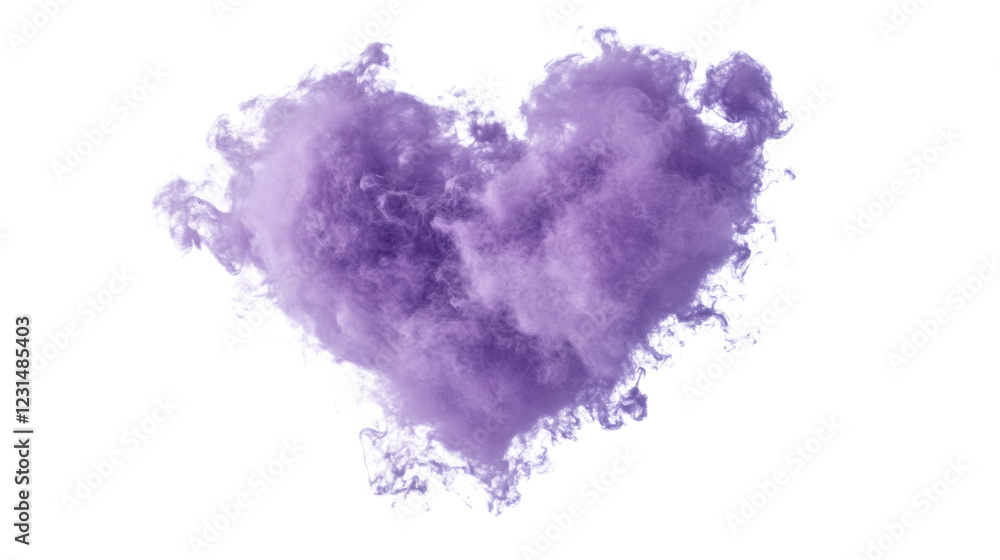 Purple heart shaped smoke cloud floating on transparent background Purple heart shaped smoke cloud floating on transparent background