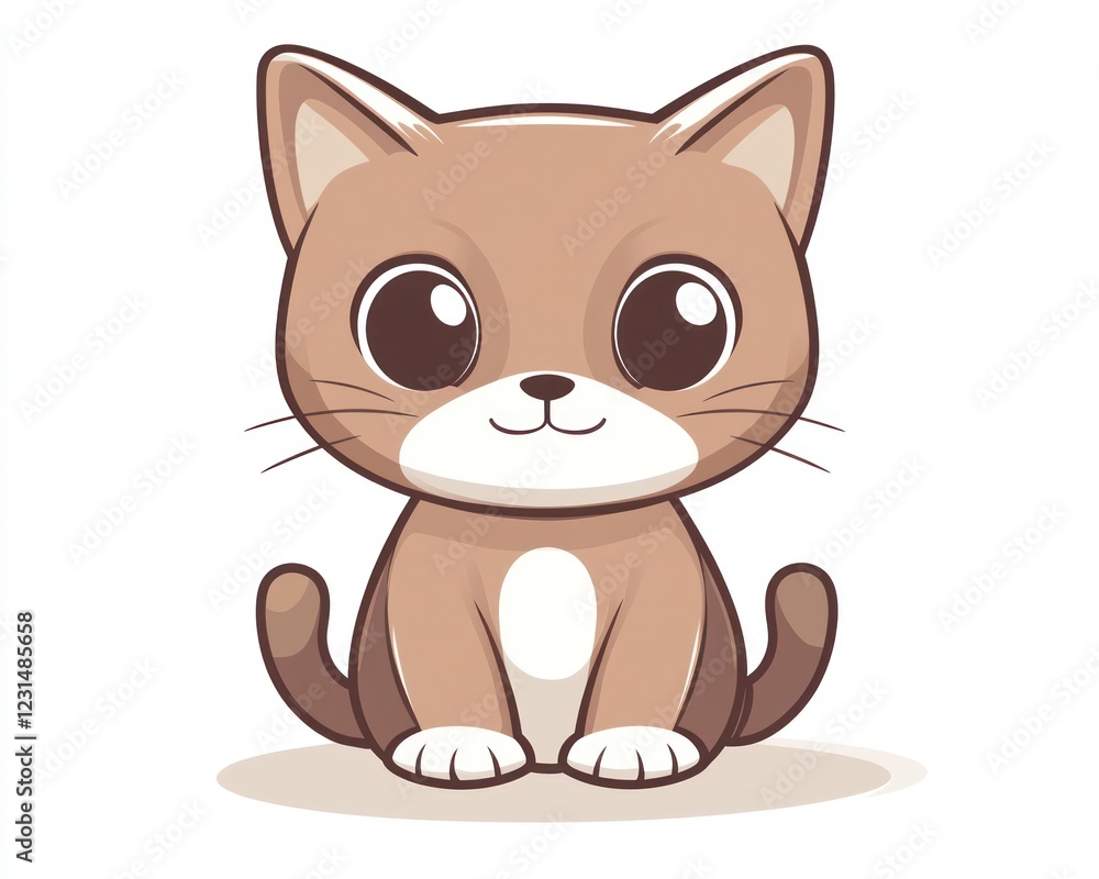Obraz premium Cute cartoon kitten sitting, white background, children's book illustration (5)