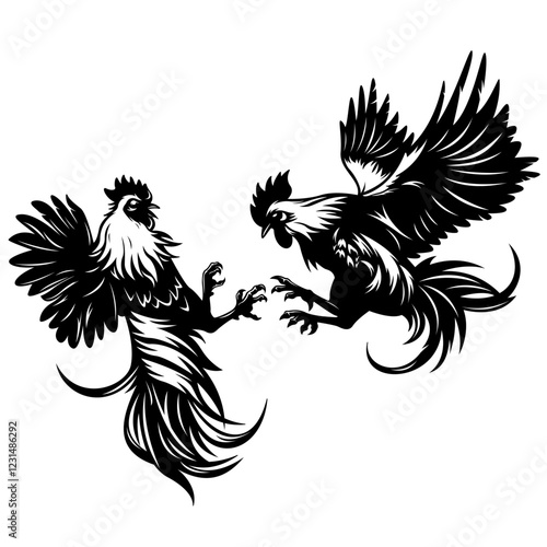 Cockfighting | Rooster | Farmer Dad | Fighting Rooster | Farm Lover | Rooster Farming | Domestic Animal | Original Illustration | Vector and Clipart | Cutfile and Stencil