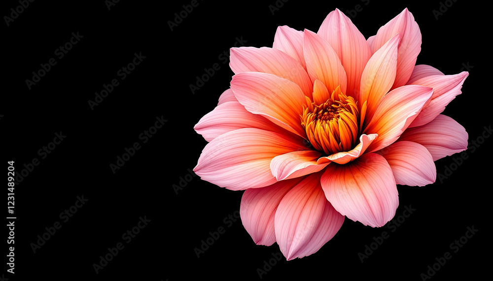 Botanical illustration of a stunning pink and orange flower with smooth, curved petals. The digital artwork captures the subtle color transitions and fine veins of each petal, creating a soft yet vibr Botanical illustration of a stunning pink and orange flower with smooth, curved petals. The digital artwork captures the subtle color transitions and fine veins of each petal, creating a soft yet vibr