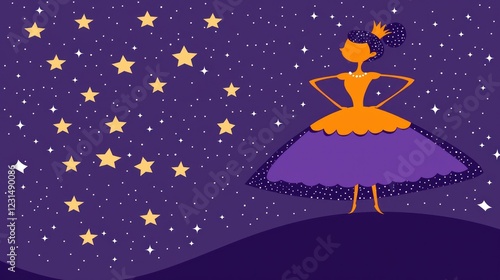 Princess gazing at stars, night sky, whimsical illustration, children's book photo