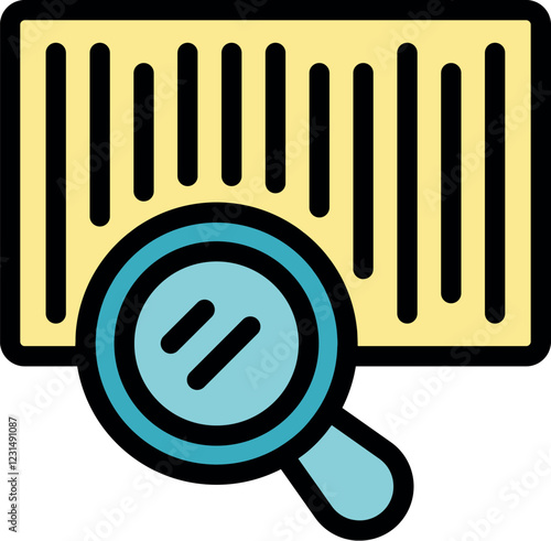 Magnifying glass inspecting a barcode, symbolizing product analysis, verification, and supply chain transparency