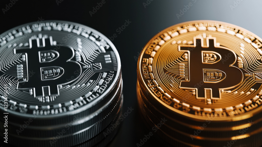 Stacks of gold and silver cryptocurrency coins symbolize wealth and investment Stacks of gold and silver cryptocurrency coins symbolize wealth and investment