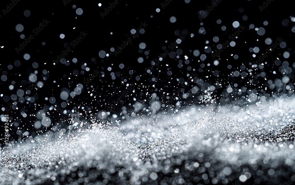 Sparkling silver glitter texture on black background. Sparkling silver glitter texture on black background.