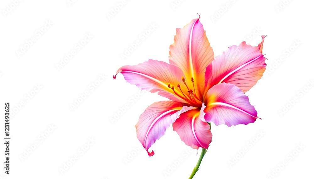 Fototapeta premium Botanical illustration of a stunning pink and orange flower with smooth, curved petals. The digital artwork captures the subtle color transitions and fine veins of each petal, creating a soft yet vibr