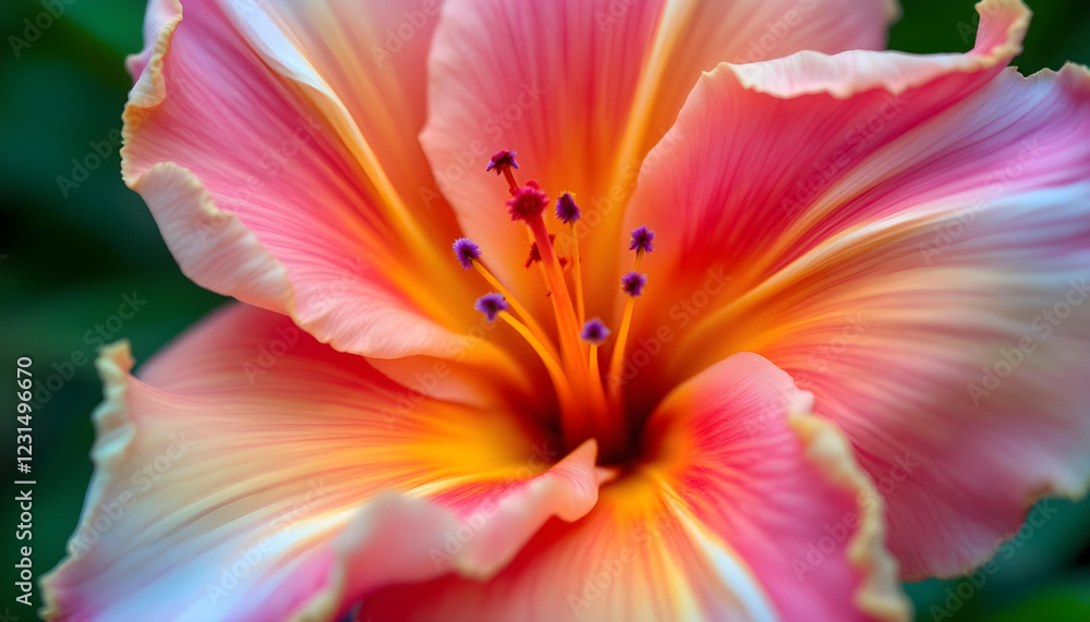 Botanical illustration of a stunning pink and orange flower with smooth, curved petals. The digital artwork captures the subtle color transitions and fine veins of each petal, creating a soft yet vibr Botanical illustration of a stunning pink and orange flower with smooth, curved petals. The digital artwork captures the subtle color transitions and fine veins of each petal, creating a soft yet vibr